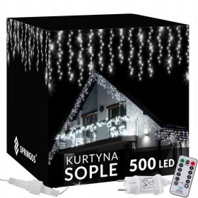   Springos Led Zunanja Svetlobna Zavesa Icicle 1000 Lučk 45m Daljinska Kontrola