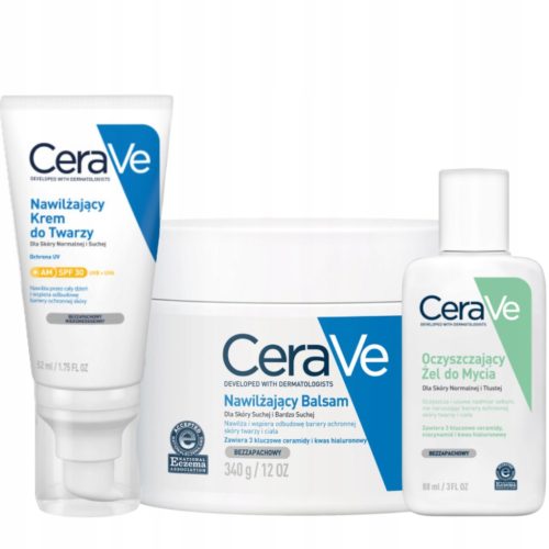 Set CeraVe za nego normalne in zelo suhe kože: krem in balzam z SPF 30