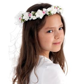   Komunijni venček v belih, zelenih in rožnatih odtenkih WM99-21