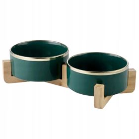    DVOJNA KERAMIČNA SKLEDA ZA PSA IN MAČKO 2 x 400ml NA STOJALU GLAMOUR