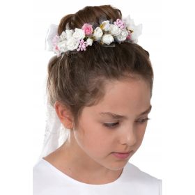 Rožnati obhajilni venček za deklico WK99K