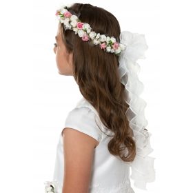   Slovenian Name: Elegantni venček za prvo obhajilo v beli in roza barvi WK99a

SEO-Optimized Description: 
Eleganten venček za prvo obhajilo modela WK99a je izdelan iz penastih cvetkov v beli in roza b