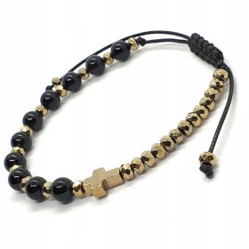 Rožni venec zapestnica na roki - oniks - vrvica