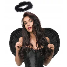    Set BLACK FALLEN ANGEL Halloween Nativity play HALO Tiara WINGS Raven