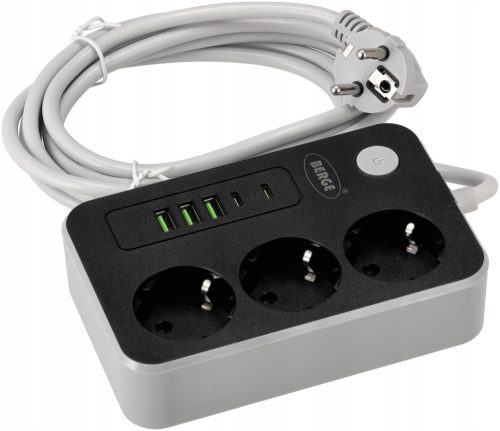 Podaljšek z električno listo 3 m, 3 vtičnice + 3x USB 2x Micro USB, črna