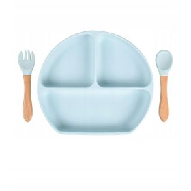   Zestaw Silikonskih Krožnikov s Priseskom za Otroke + Jedilni Pribor Moder BLW 6m+ Chichi