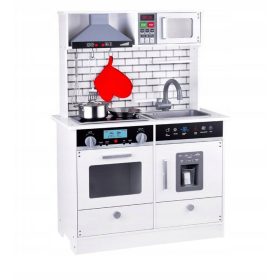   Otroška lesena kuhinja z veliko štedilnikom, lučjo in ledomatom