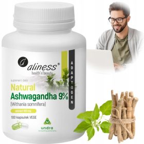   Ashwagandha Aliness Natural 9% - 100 kapsul za večjo vitalnost in protistresno delovanje