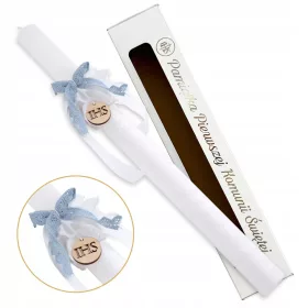   Sveča za prvo obhajilo za fanta, ročno okrašena s škatlo IHS