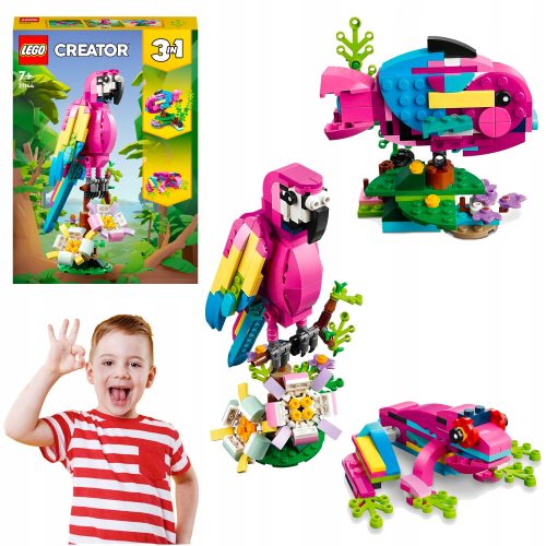 LEGO STVARITELJ EKSOZITIČNI ROZA TROPSKI PAPAGAJ 3v1 RIBA ŽABA CVETLIČNIH BARV
