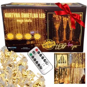   LED GIRLANDA ZA OKNO 3X3 METRI TOPLE BELE LUČKE S PILOTOVIM UPRAVLJANJEM