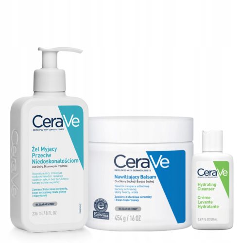 Paket CeraVe za nego suhe in zelo suhe kože: balsam, čistilni gel in emulzija