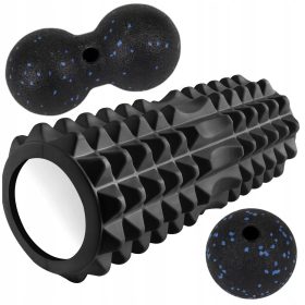 Masažni valjček Trizand s čepki 33 cm x 12 cm črn