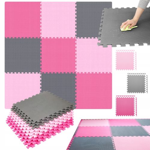 Pretorians otroška puzzle podloga 180x180 cm 9 kosov roza in siva