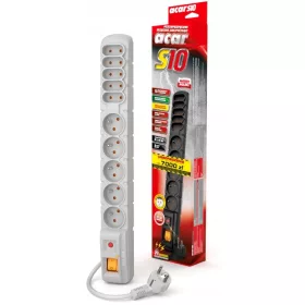    Hsk Data ACAR S10-3M-GREY razdelilnik, 10 vtičnic, 3 m, siv