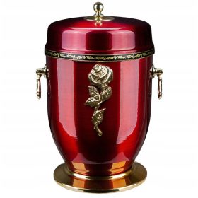    Rdeča kovinska žara za pepel z vrtnico, pogrebna žara, žara za žaro