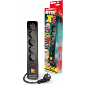   Podaljšek z več vtičnicami Acar X5 3m, protiprekoračitvena zaščita, črna