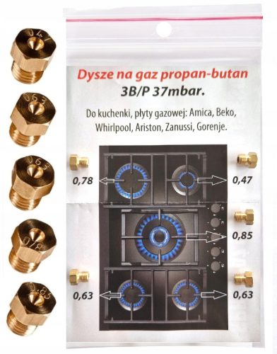 Komplet plinskih šob za plinske kuhalne plošče Amica, Beko, Gorenje, Whirlpool