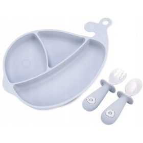   GiliGums silikonski krožnik za otroke, 3-delni set s skledico in jedilnim priborom
