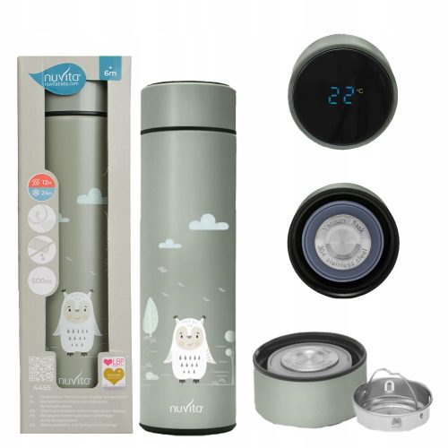 Zelena termo skodelica Nuvita za otroke s termometrom LED 0,5l