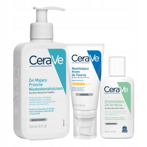 Set Nega Obraza CeraVe z SPF 50 in Čistilni Gel za Aknasto Kožo