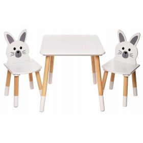  SET lesena miza + 2 stola za otroke Beli zajčki