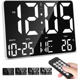  DIGITALNI ELEKTRONSKI ZIDNI SAT S DALJINSKIM UPRAVLJANJEM TEMPERATURE DATUMOM I LED BUDILKOM