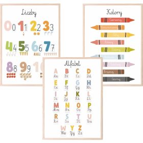    Komplet 3 plakatov A3 MONTESSORI Educational Alphabet Numbers Colors Različni vzorci