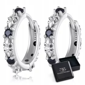    K370 Črno-beli obročasti uhani, srebrni uhani na zaponko iz SilverBeads