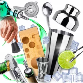   Zestaw za barmane za pripravo koktajlov, 10 kosov, črno barman oprema s stojalom