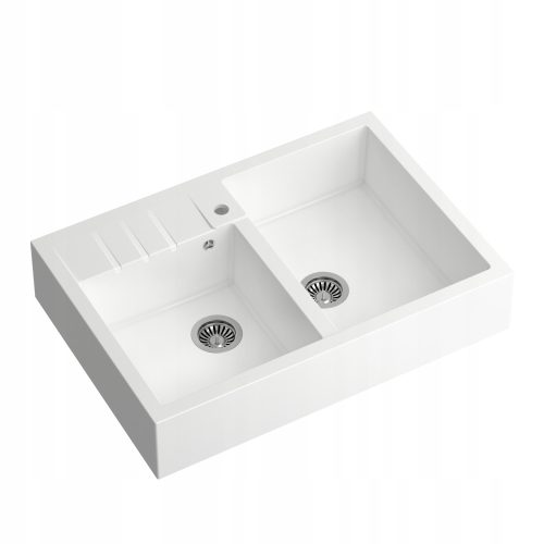 Zlevarski bazen Quadron BILL z dvema koritoma, beli granit