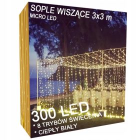LED Girlanda za Zavese ICILS 8 Načinov Toplo Bela 3x3m