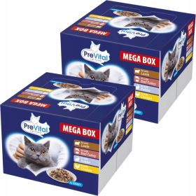 PreVital mešanica mokre hrane za mačke 2x Mega Box 24-pack