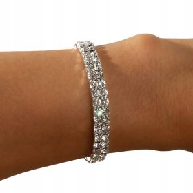  Elegantna zapestnica iz kubičnega cirkonija, 2 vrstice, srebrna poroka, novoletni večer