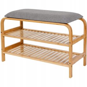   Polička za čevlje iz bambusa 2-nadstropna s klopjo 70x46x30 cm Siva