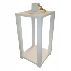 LAMPION IZ MASIVNEGA LESA, BELO OBARVAN Z VRVICO - 45 CM