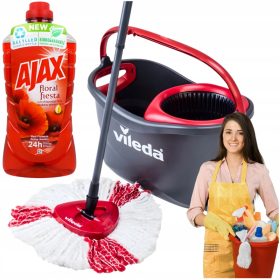   Vileda Turbo Čistilni Mop z Vedrom in Centrifugalno Krpo + Gratis Ajax Čistilo 1L