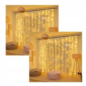   SVETLOBNA ZAVESA 200 LED 3x2m DALJINSKO VODEN KURTIN | Kurtina LED z 200 diodami, 3x2m, topla bela, pilot, 8 programov svetlobe, odporna na vodo, USB napajanje. Idealna za notranjo in zunanjo uporabo,