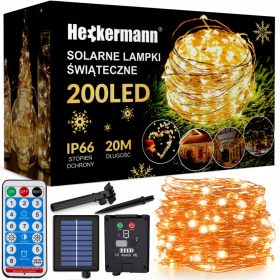   LAMPICE NA ŽICI GIRLANDA TOPLO BELO SVETLO IP66 SOLAR 20m 200 LED