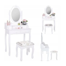    Toaletna mizica, mat bela, 75 x 147 x 40 cm, tabure priložen