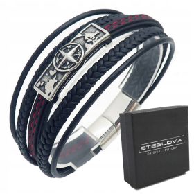  Usnjena moška zapestnica kompas + zemljevid, rdeča nit