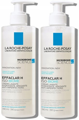 LA ROCHE-POSAY EFFACLAR H ISO-BIOME: Krema za Pomirjanje in Čiščenje Občutljive Kože, 2x 390 ml