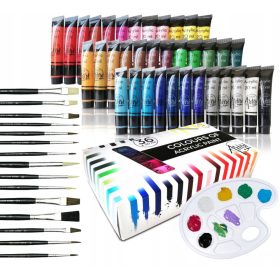   VELIK SET AKRILNIH BARV ZA SLIKANJE 36x20 ml + PALETA + ČOPIČI 15 KOSOV