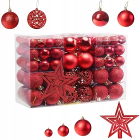   Nelomljive božične kroglice za drevo 6/4/3 cm Set 101 v 1 - rdeče