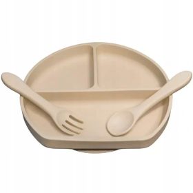   MyRoys Silikonski krožnik z jedilnim priborom za otroke, Bež