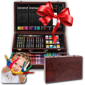 Zbirka umetniških pripomočkov v lesenem kovčku