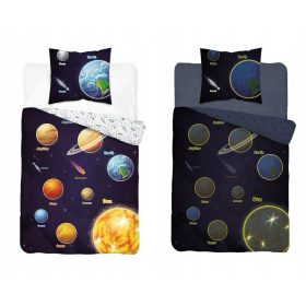   Posteljnina s svetlečim učinkom v temi 140x200 Vesolje planete, mornarsko modra, pisana
