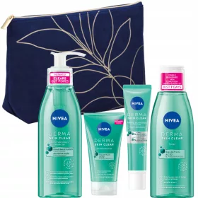   NIVEA Derma Clear komplet za čiščenje obraza + kozmetična torbica