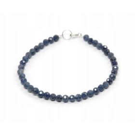   Zapestnica s naravnimi safirji, fasetirane kroglice, 4mm srebro