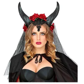    NAGLAVNI TRAK, tančica z ROGOVI, dragulj, TIARA, noč čarovnic, DEMONSKI ROGOVI
